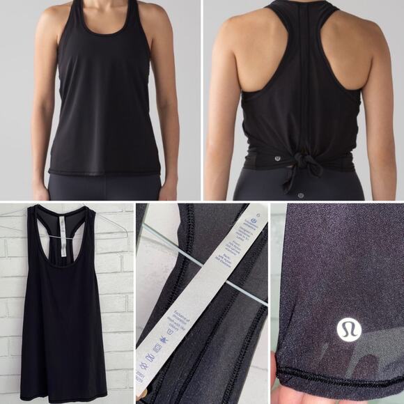 Lululemon $68 Two With One Singlet Black Tie Back EUC sz 6 - Picture 1 of 13
